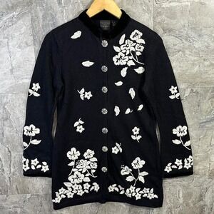 Vintage  Tailor B. Moss Black & White embroidered Cardigan sweater Women M